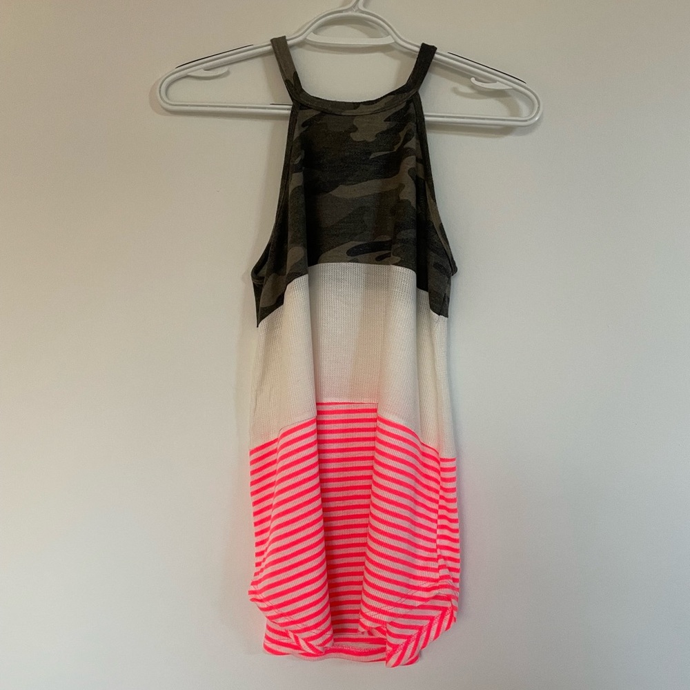 Pink lily just pretending color block tank